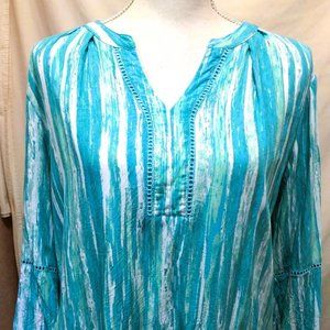 Gloria Vanderbilt Summer Beach Shirt ~ 3/4 Length Sleeves ~ Embroidered